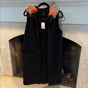 Steve Madden Black Wool Blend Vest with Faux Fur Hood Size XS / S